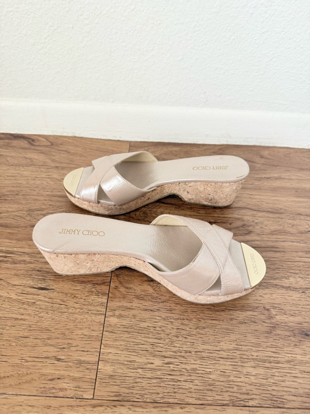 Jimmy Choo Metallic Wedge Sandals Size 37 US 7 - Picture 3 of 7